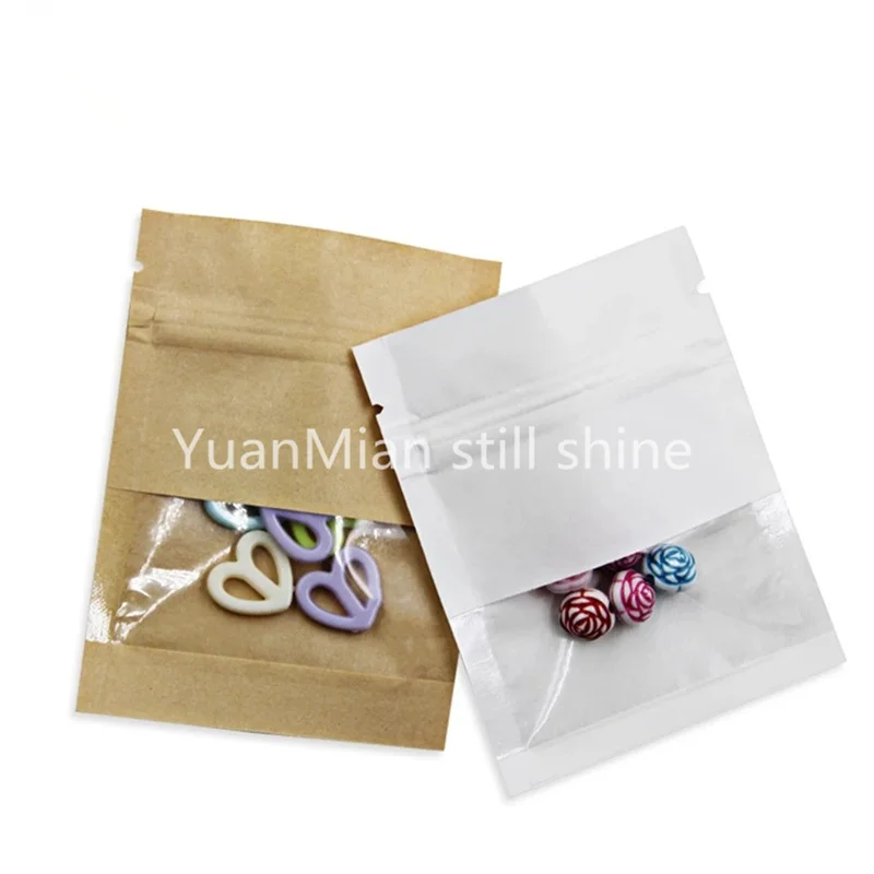 

100pcs Stand Up Paper Frosted Window Zip Lock Bag Snack Nuts Ground Coffee Powder Biscuits Pack Storage Bags