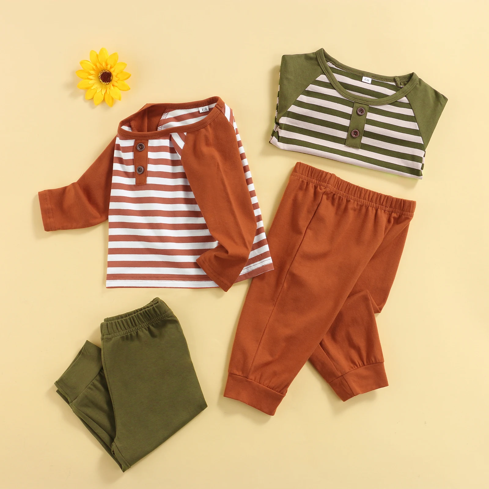 

Lioraitiin 0-3Years Toddler Baby Boy Girl Casual T-shirt Trousers Set Fashion Stripe Long Sleeve Tops Solid Long Pants