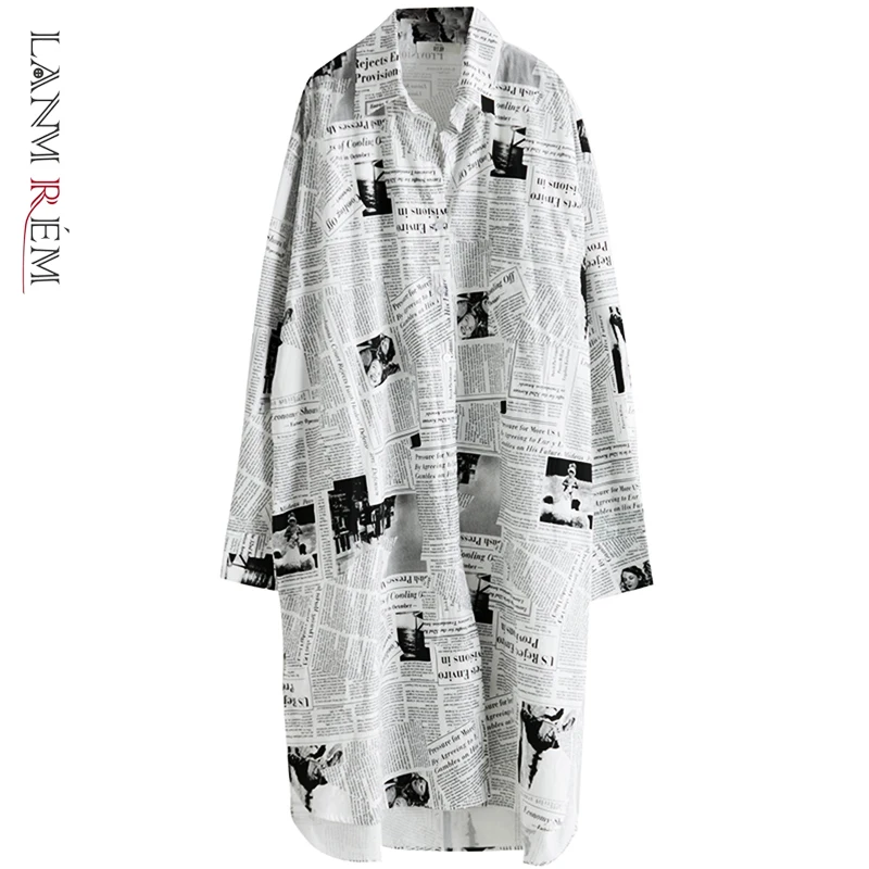 LANMREM в наличии Новинка осени 2021 женское платье с принтом виде газет длинное