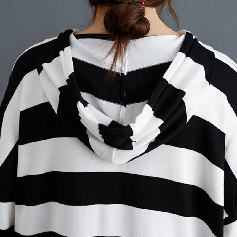 

Oversize Knitting Hooded Dress Women Sweatshirts Hoodies Harajuku Plus Size Striped Cotton Pullover Tops Autumn Hoodie 5XL 2020