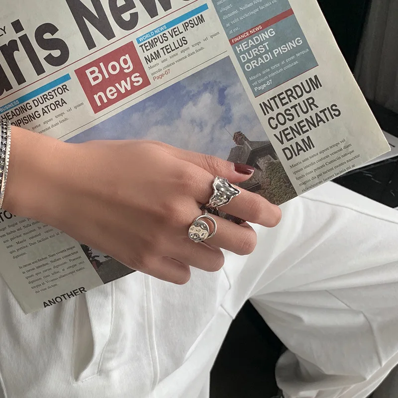 

OBEAR Silver Plated Irregular Bump Geometric Open Finger Rings for Women Vintage Accessories Party Jewelry Gifts New
