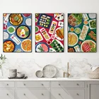 Современный кухонный декор, японские и корейские вьетнамские постеры с пищевыми продуктами, холст для суши, абстрактная живопись, Изысканное искусство на стену голубого и зеленого цветов
