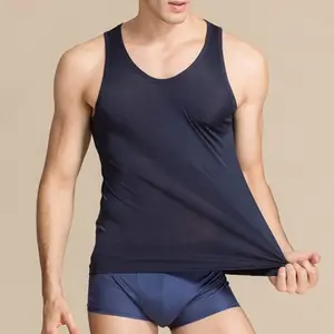 Мужская майка из 50% шелка, 50% вискоза, без рукавов, с круглым вырезом, футболки SG202