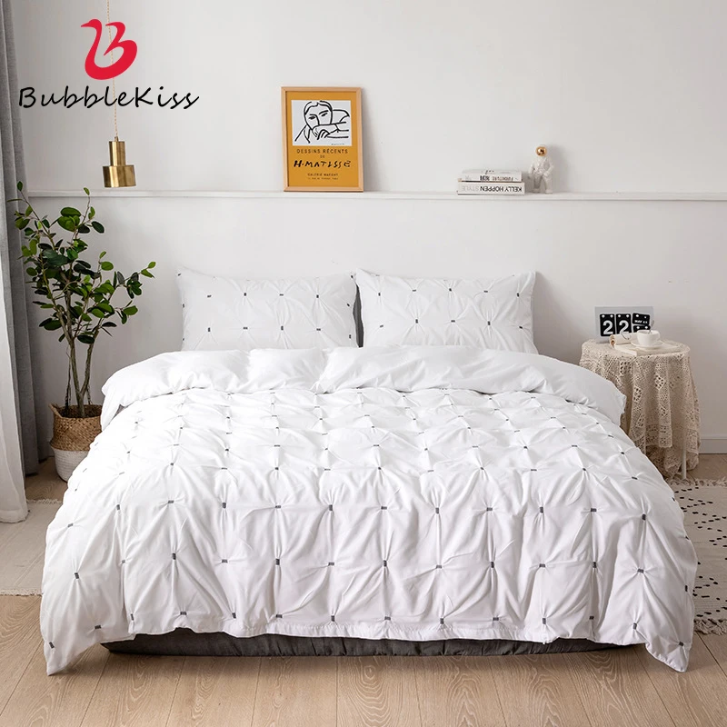 

Bubble Kiss 2/3Pcs Bedding Set Pure Color Duvet Cover Bedclothes Double Queen King Size Quilt Cover Pillowcase Washable Bed Sets