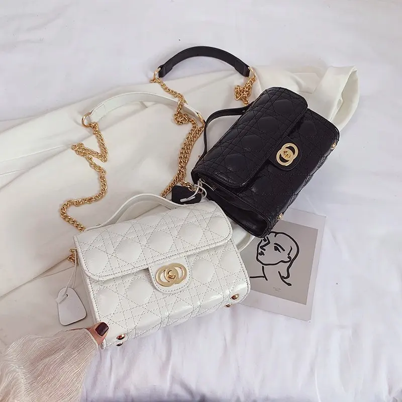 

Women's Bag 2021 Luxury Designer Mini PU Leather Sewing Thread Sequins Soft Lingge Chain Lock Casual Shoulder Crossbody Handbags