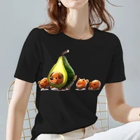 womens t shirt with avocado pattern fashion casual cartoon fruit pattern ladies short sleeved t shirt harajuku black print top