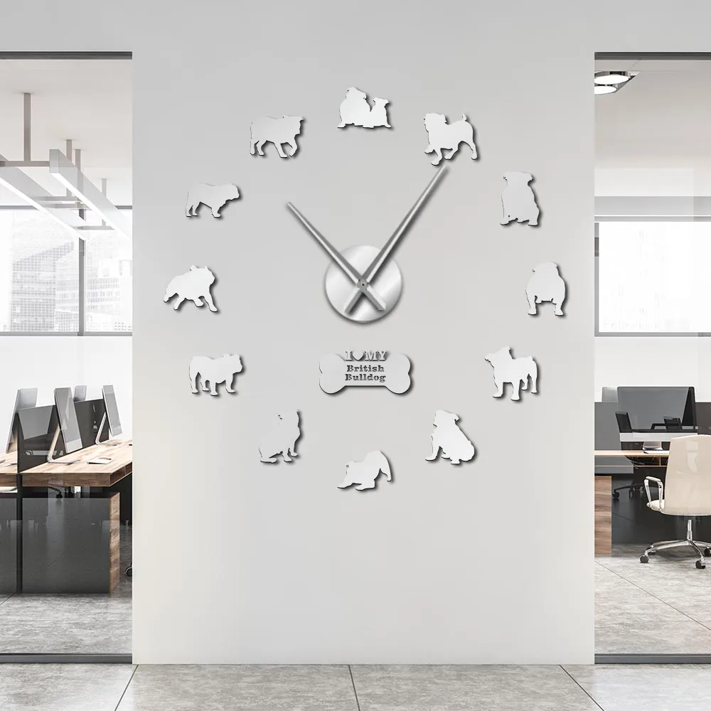 Большой английский Бульдог негабаритных DIY настенные часы настенная живопись