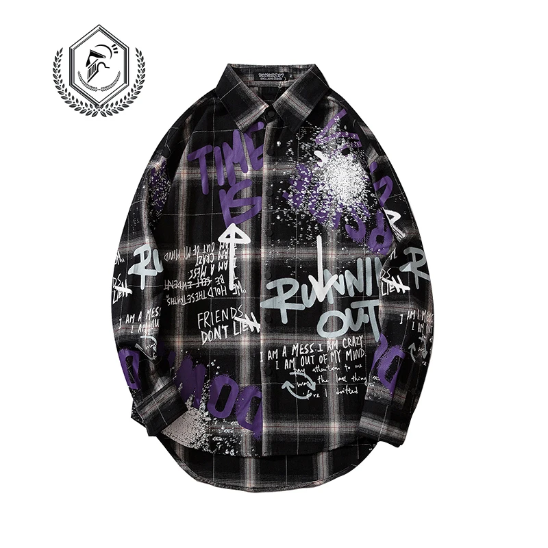 Мужская модная Свободная Повседневная рубашка в клетку стиле хип-хоп | одежда