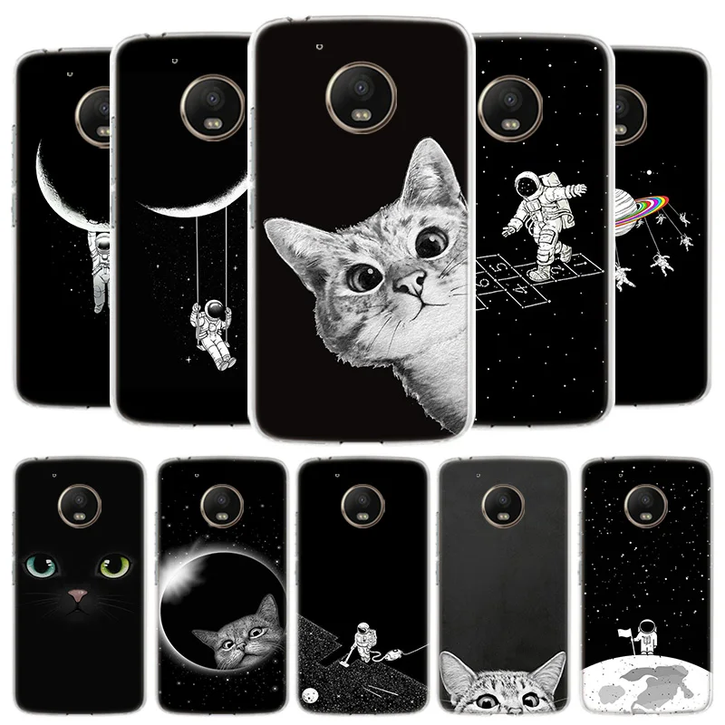 Чехол для телефона с изображением космической Луны и милых кошек Motorola Moto G8 G7 G6 G5S G5