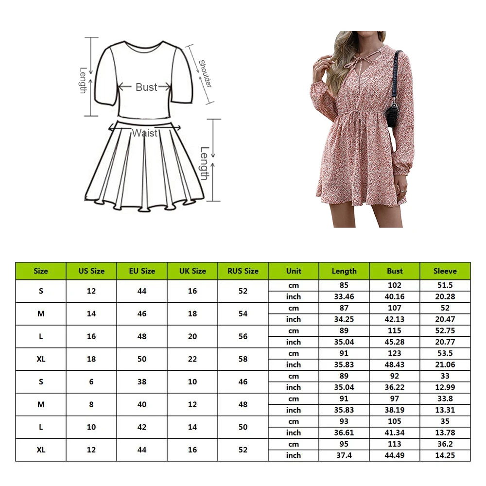 

New Fashion 2021 Spring Autumn Women Print V-neck Long SleeveMid-length Dress Elastic Women Dress Floral