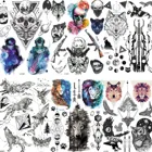 Временные татуировки с геометрическим черепом для мужчин, женщин, мужчин, реалистичные поддельные татуировки с волком, гангстером, наклейки, космос, планеты, татуировки, моющиеся