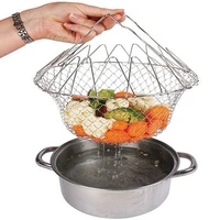 multifunction foldable steam rinse strain fry french chef basket magic basket mesh basket strainer net kitchen cooking tool