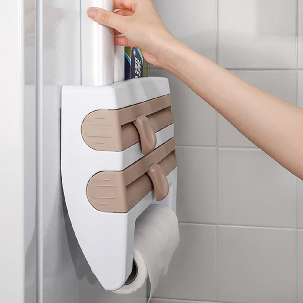 

Kitchen Cling Film Storage Rack Wrap Cutter ABS Refrigerator Wall Hanging Paper Towel Holder Multifunction Kitchen Accessories