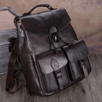 Mens Backpack Handmade Leather Laptop Bag Men Schoolbag Travel Backpacks First Layer Cowhide Retro Large Capacity Leisure Male
