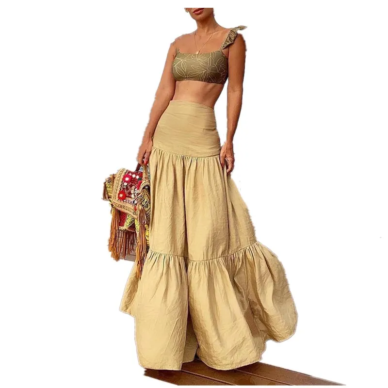 Женский комплект из двух предметов без рукавов с цветочным принтом пляжная юбка