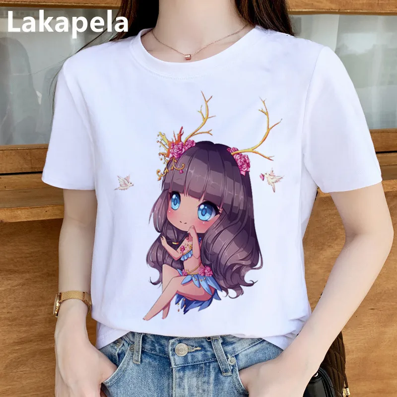 Аниме смешная модная женская футболка Kawayi на день рождения Chibi базовая белая с