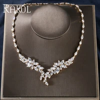 rakol luxury elegant cubic zircon leaf necklace for women fashion wedding bridal jewelry accessories dress