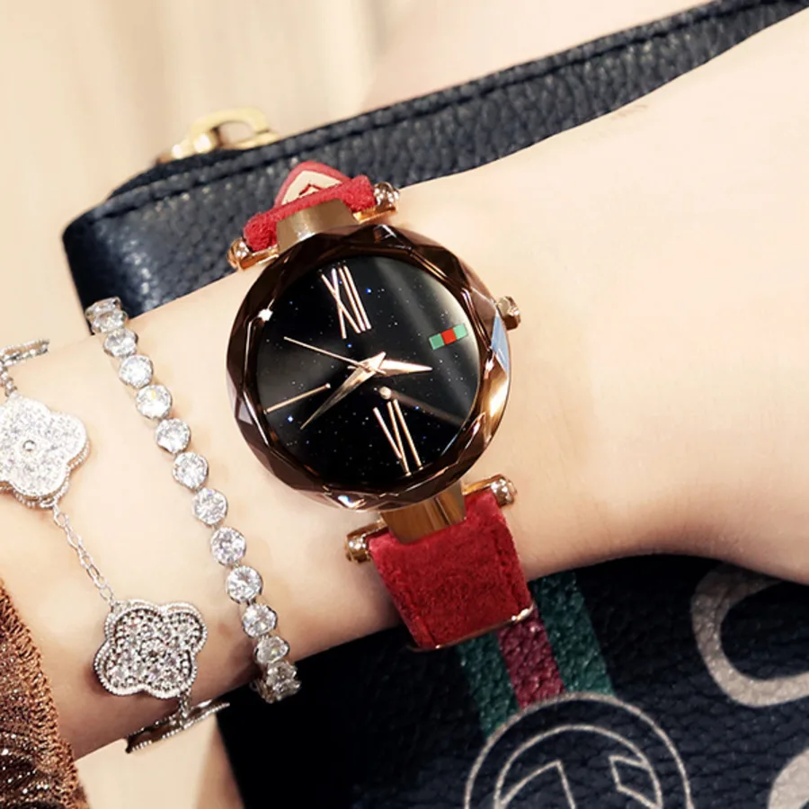 Новые модные брендовые розовые золотые кожаные женские наручные часы