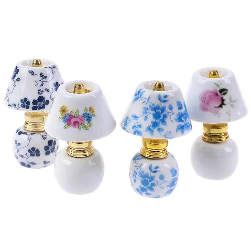 

1:12 Mini Ceramic Lamp Miniatures Porcelain Miniature Table Lamp Doll House Accessories Dollhouse Toy