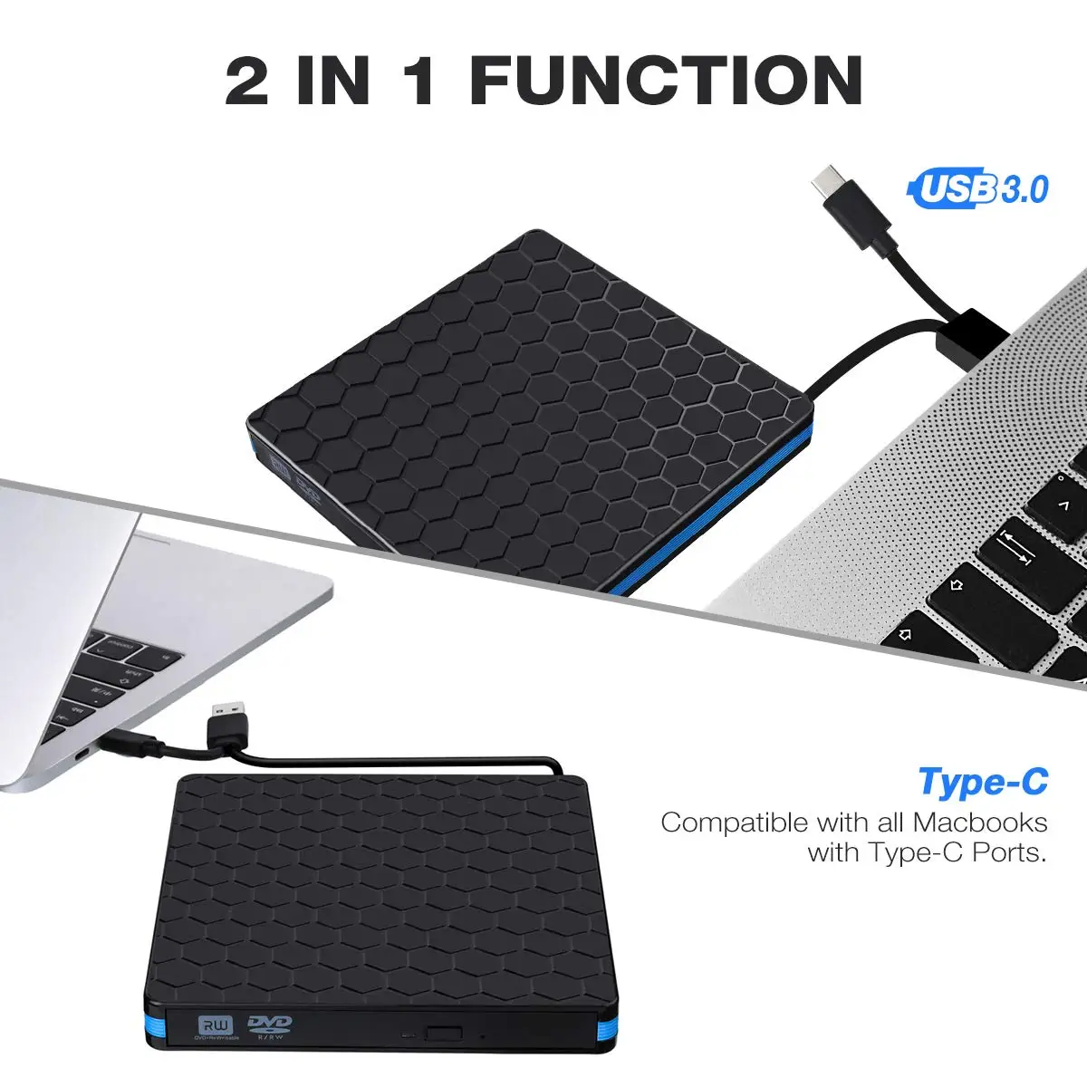Тип C USB 3,0 внешний CD DVD привод Оптический привод для ноутбука Настольный Windows портативный тонкий DVD-RW проигрыватель
