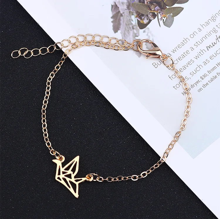 2021 Creative Origami paper crane charm bracelets elegant animal jewelry Nice gift Women fashion Bracelets | Украшения и