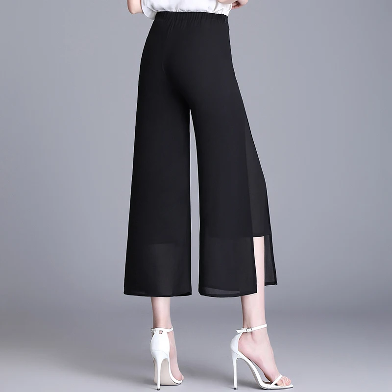 

Pants Seven Chiffon Wide Leg Pants Female Zipper 2020 Summer Loose Black Pants Fashion Women Pantalones Mujer Cintura Alta 168A
