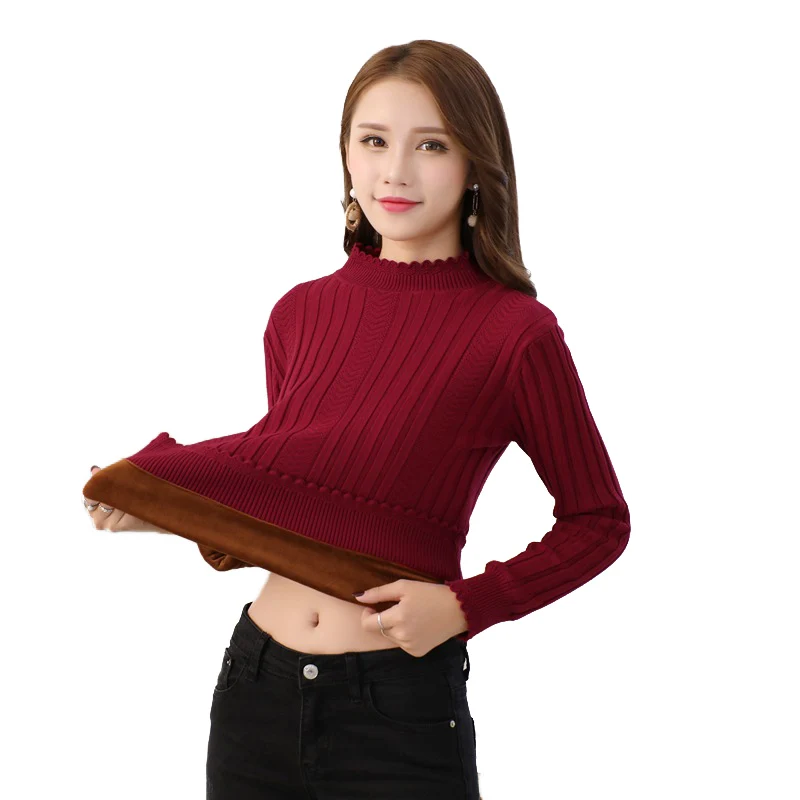 

2019 Fashion Flocking Knit Sweater Women Autumn Winter Long sleeve Pullovers Female Thicken Solid Bottoming shirt Sweaters G562