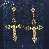 2022 cross stainless steel stud earings women gold color small earrings jewelry pendientes acero quirurgico mujer e8000s05