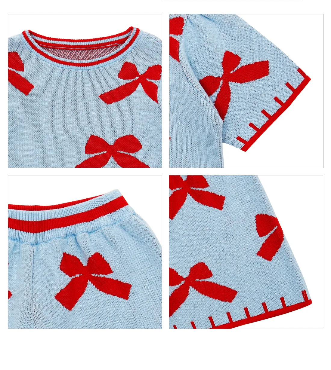 

Children cute t shirt 2021 summer new kids knitting tees toddler shorts kids clothes suit sweet style bow knitting tops wz125