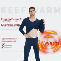 thermostatic thin velvet seamless thermal underwear mens winter suit warm clothes mens underwears long johns mens