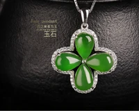 fine jewelry s925 silver inlaid natural jade pendant exquisite fourleaf clover necklace accessories