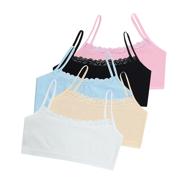 

Sweet Girls Cotton Lace Camisole Sports Bras Tube Top Puberty Schoolgirl Underwear Teenager Kids Elasticity Breathable Vest