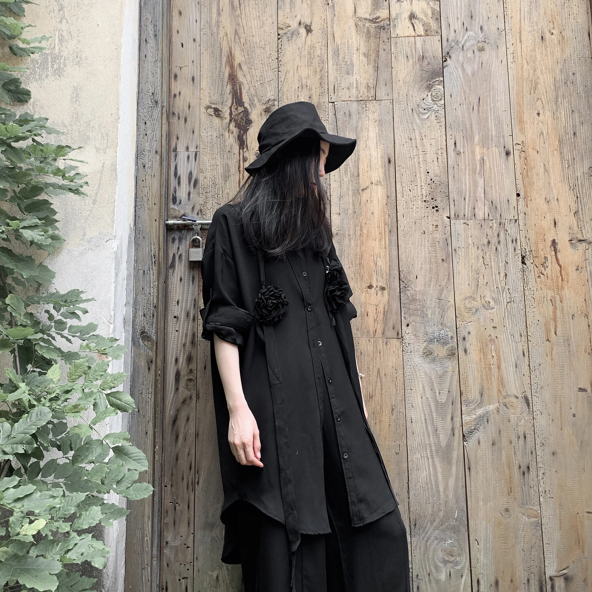 Yoji dark yamamoto couture минимализм ретро Повседневная рубашка с длинными