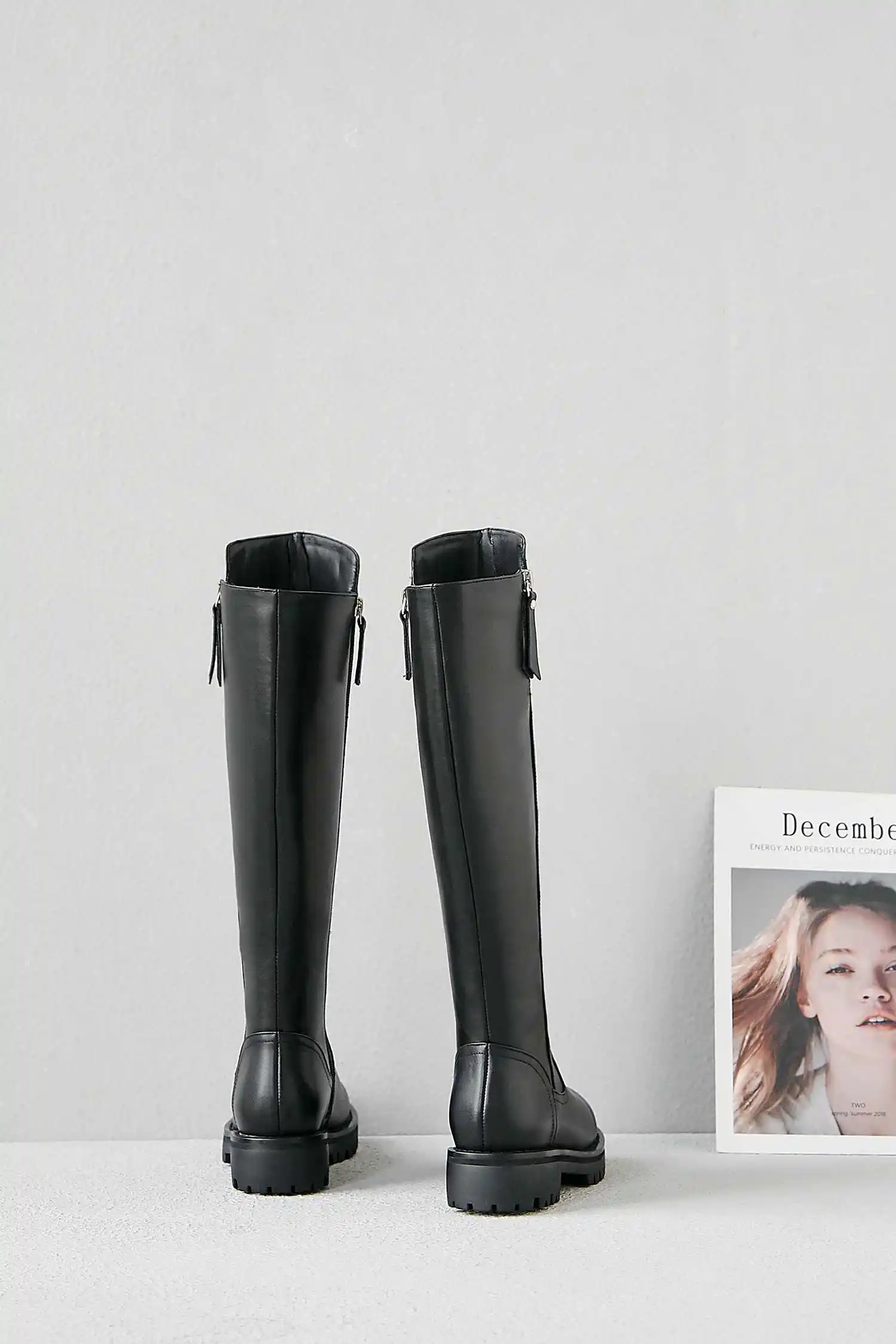 krazing pot winter super keep warm cozy cow leather knight boots round toe med heels solid zipper fashion thigh high boots L5f6