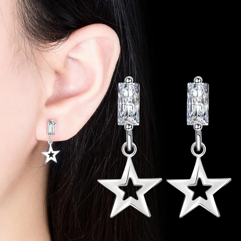 

KOFSAC Fashion Silver 925 Earring For Women Jewelry Romantic Zircon Square Star Stud Earring Lady Different Occasion Accessories