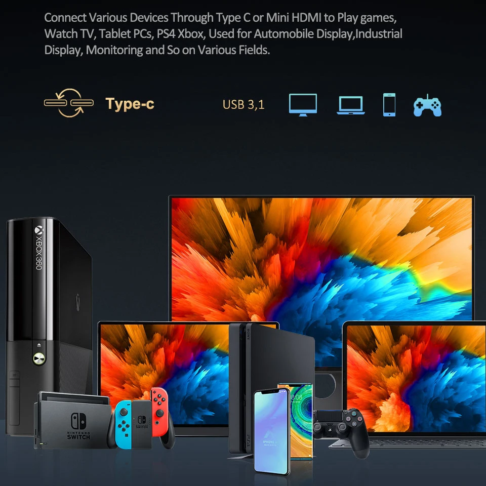 portable monitor 16 2560x1600 2k hdr gaming monitor laptop computer display hdmi usb c ips screen ultra slim for pc mac ps 4 5 free global shipping