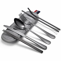 black tableware set stainless steel cutlery set black cutlery camping travel fork spoon knife dinnerware set dropshipping