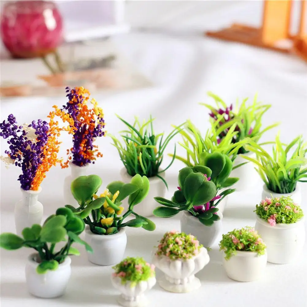 

Mini Dollhouse Decoration Accessories 1:12 Cute Dolls House Potted Plant Flower Tiny Fake Greenery Ornament For Children Gifts