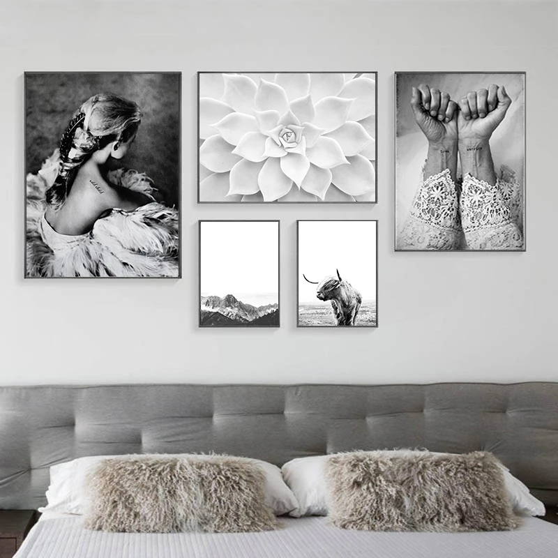 Скандинавская Абстрактная Картина на холсте черная белая гора Настенная картина