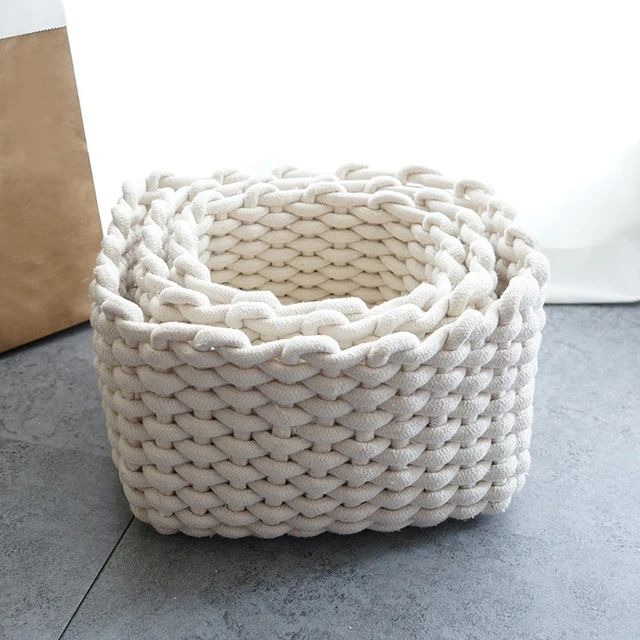 

3Pc Large Medium and Small Storage Basket Cotton Rope Sundries Snacks Desktop Sundries Basket