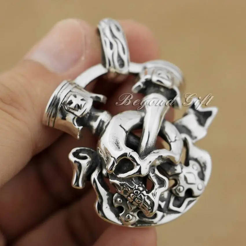 Огромный тяжелый 925 пробы Серебряный Уникальный Череп Крест Мужская подвеска для