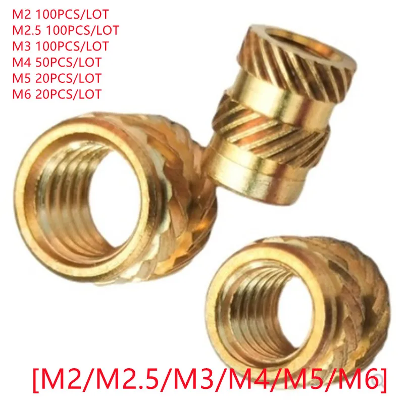 20-100pc M2 M2.5 M3 M4 M5 M6 Brass Hot Melt Insert Knurled Nut Thread Heat Molding SL-type Double Twill Injection Embedment |