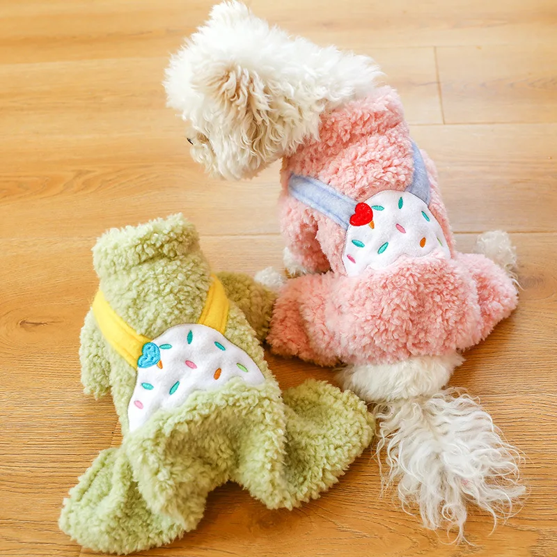 

Pet Small Dog Four-legged Cotton-padded Clothing Autumn Winter Warm Princess Skirt Pattern Teddy Bomei Schnauzer Onesie