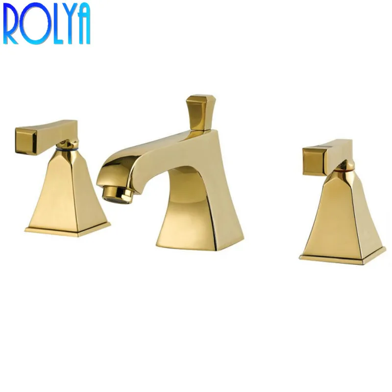 Роскошный Золотой Widspread Ванная раковина кран черный на бортике 8 дюймов