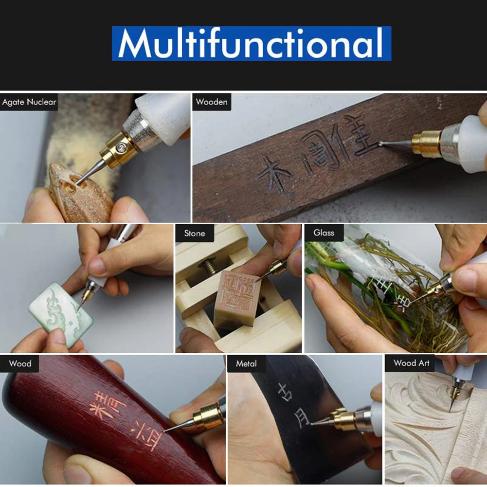 

Mini Cordless Electric Carving Pen 3.7 V Rechargeable Engraving Tool DIY Engraver Grinder Polishing Tools Set with Wooden Box