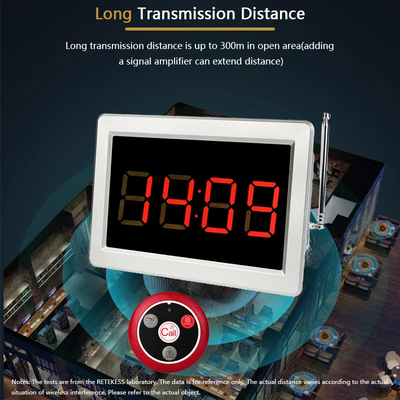 Беспроводной приемник для вызова Retekess + 10 кнопок в офисе и кафе|call button|pager systemwireless