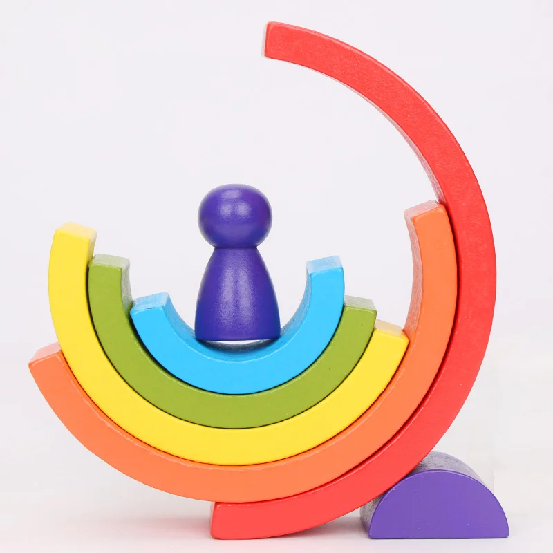 

5sets 14cm Wooden Rainbow Stacker Small Nesting Puzzle Blocks Montessori Educational Toys for Kids Baby Toys