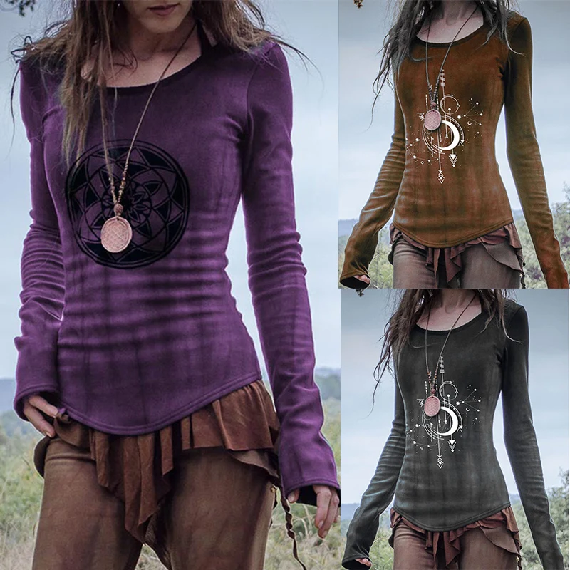 Винтажный готический костюм с принтом рубашка Викинга топы для взрослых и женщин