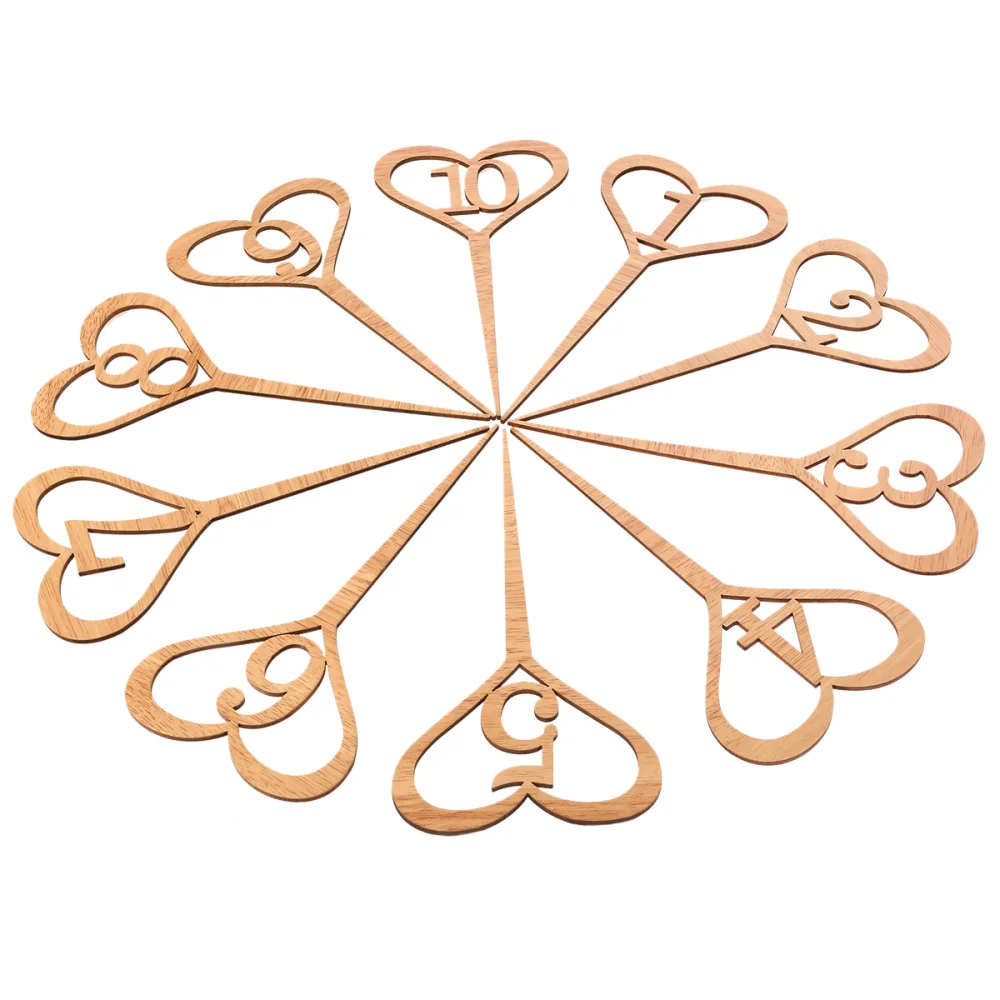 

10pcs 1 to 10 Wooden Heart-shaped Table Numbers for Wedding or Home Decoration