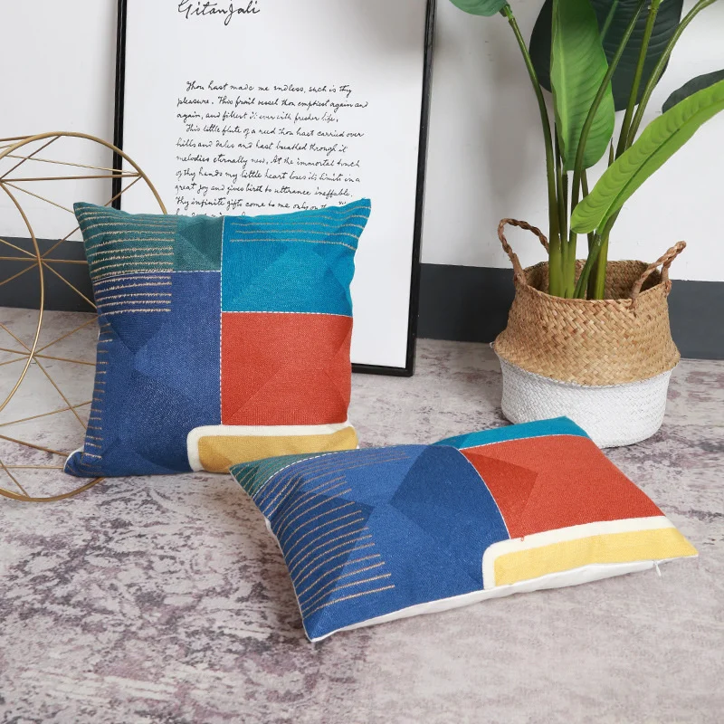 

Mosaic Geometric Cotton Canvas Pillowcover Tufted Embroidery Throw Cushion Cover Outdoor Home Pillowcase 40872